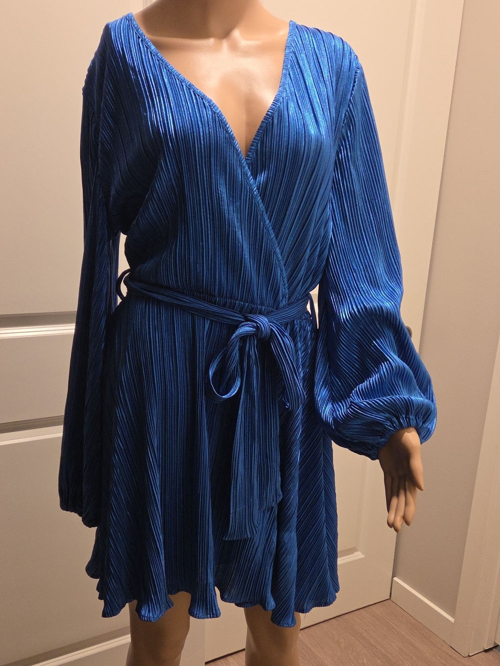 Bardot Electric Blue Pleated Wrap Mini Dress